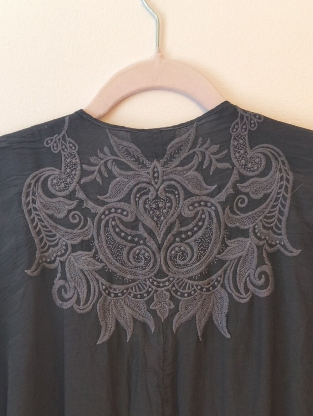 Johnny Was Embroidered Floral Label Top - Black with Turquoise, Red, Yellow